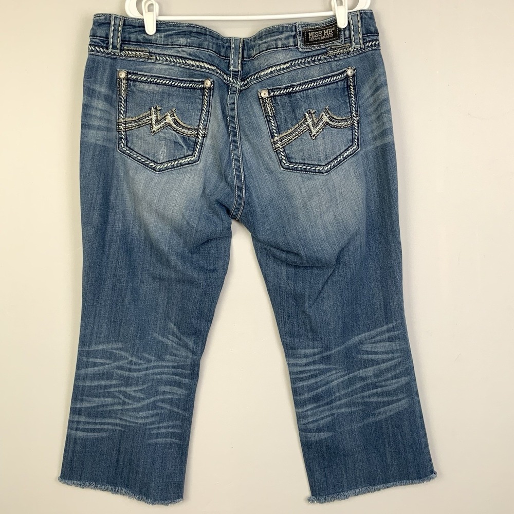 MISS ME Sz 36 Medium Wash Easy Boot Thick Stitch Bootcut Denim Jeans Raw Hem
